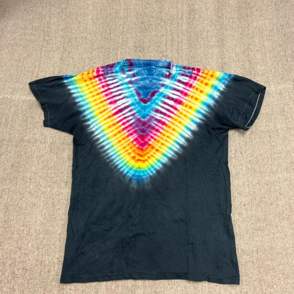 Vintage Tie Dye Shirt Mens Medium Black 1970s Distressed Hippie